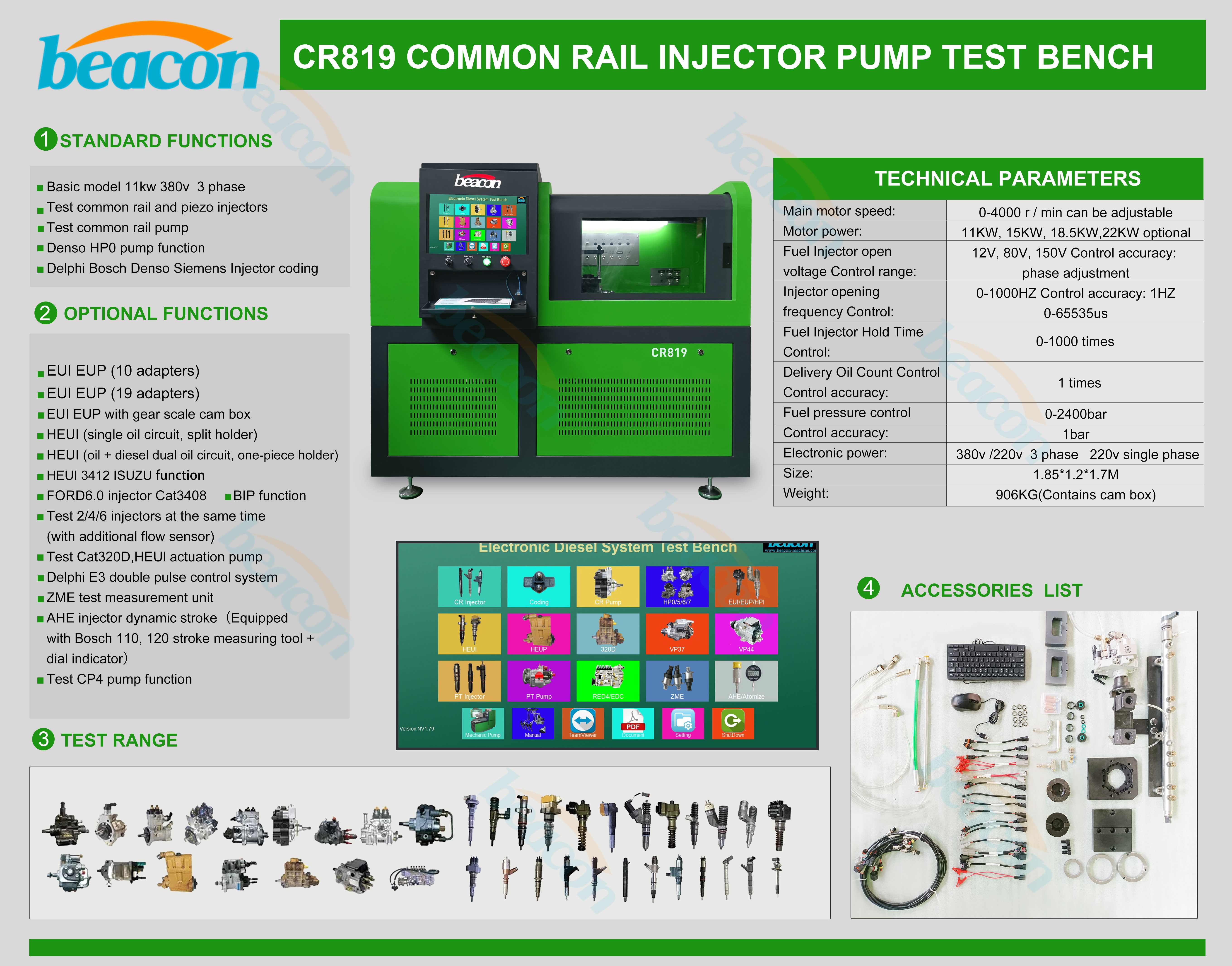 {Стенд для испытания форсунок и насосов Common Rail CR819 с HEUI C7 C9}