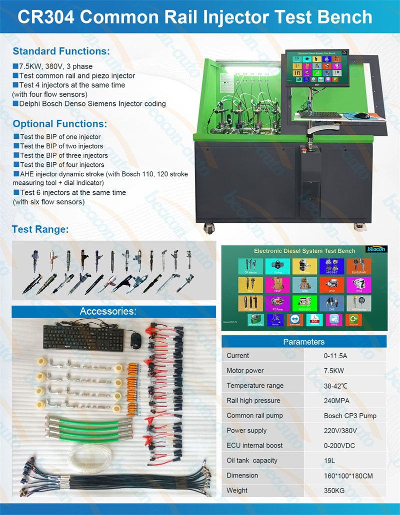 CR304 Test Bench, 4 Injector Test Stand, Common Rail Injector Coding CR304 Test Bench, 4 Injector Test Stand, Common Rail Injector Coding